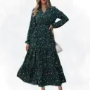 Floral Print Dress - Dk Green