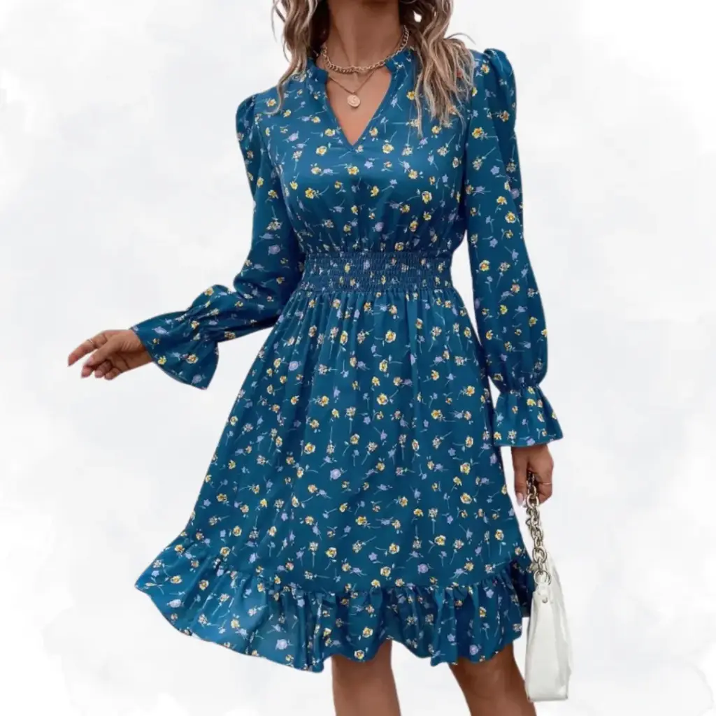 Floral Pinch Notch Neck Top - Teal