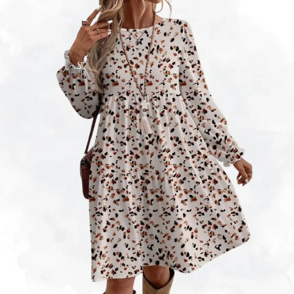 Polka Dot & Geometric Pattern Top - Apricot