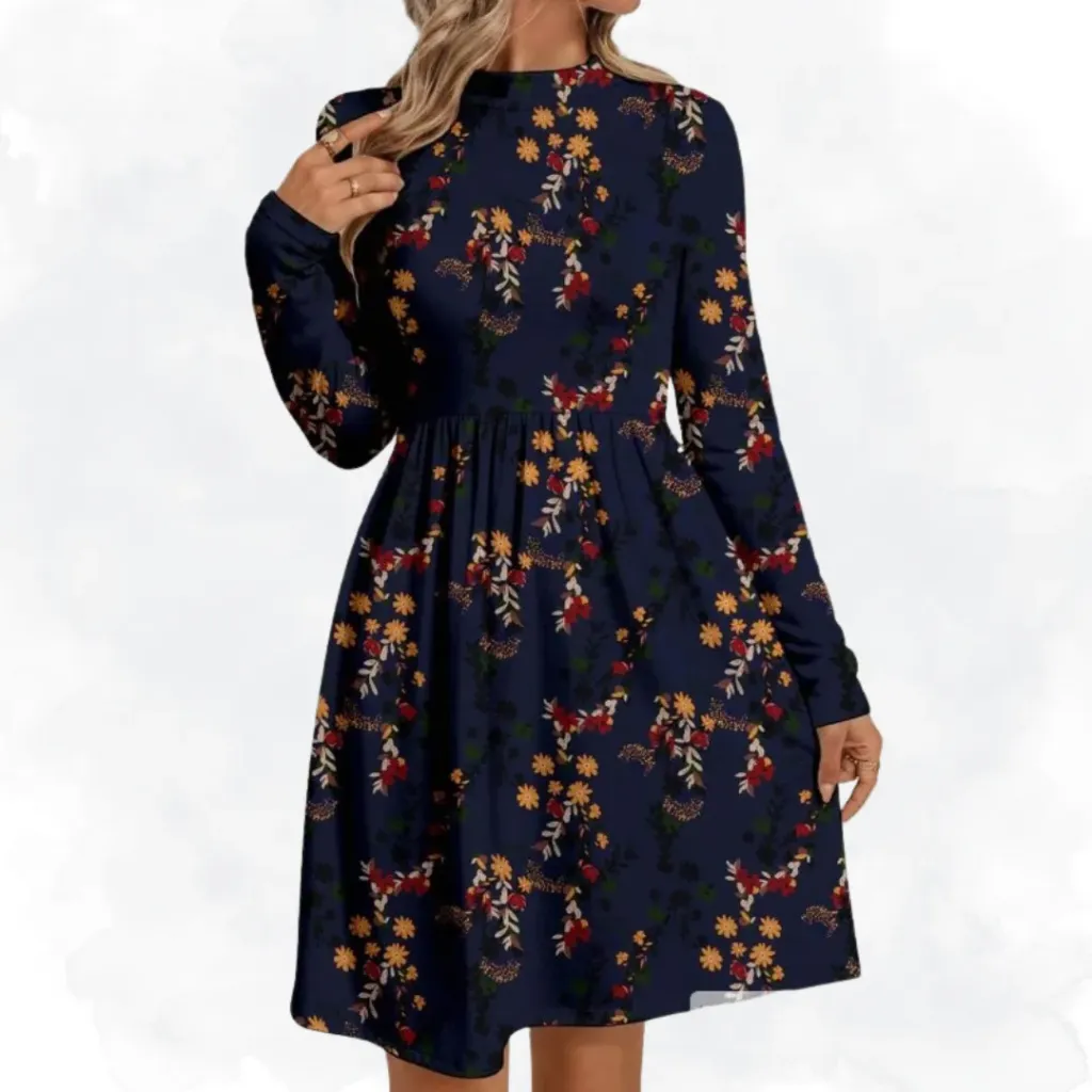 [1021] Floral Print Top - Navy (Small)