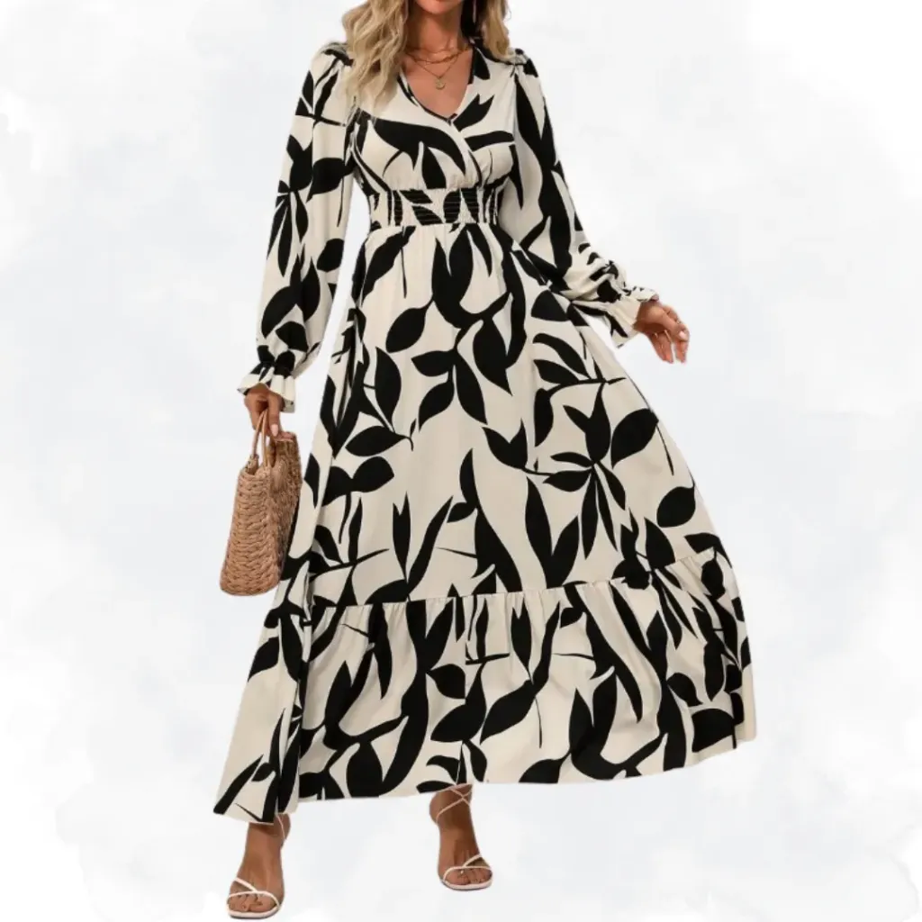 Plant Print Wrap Waist Dress