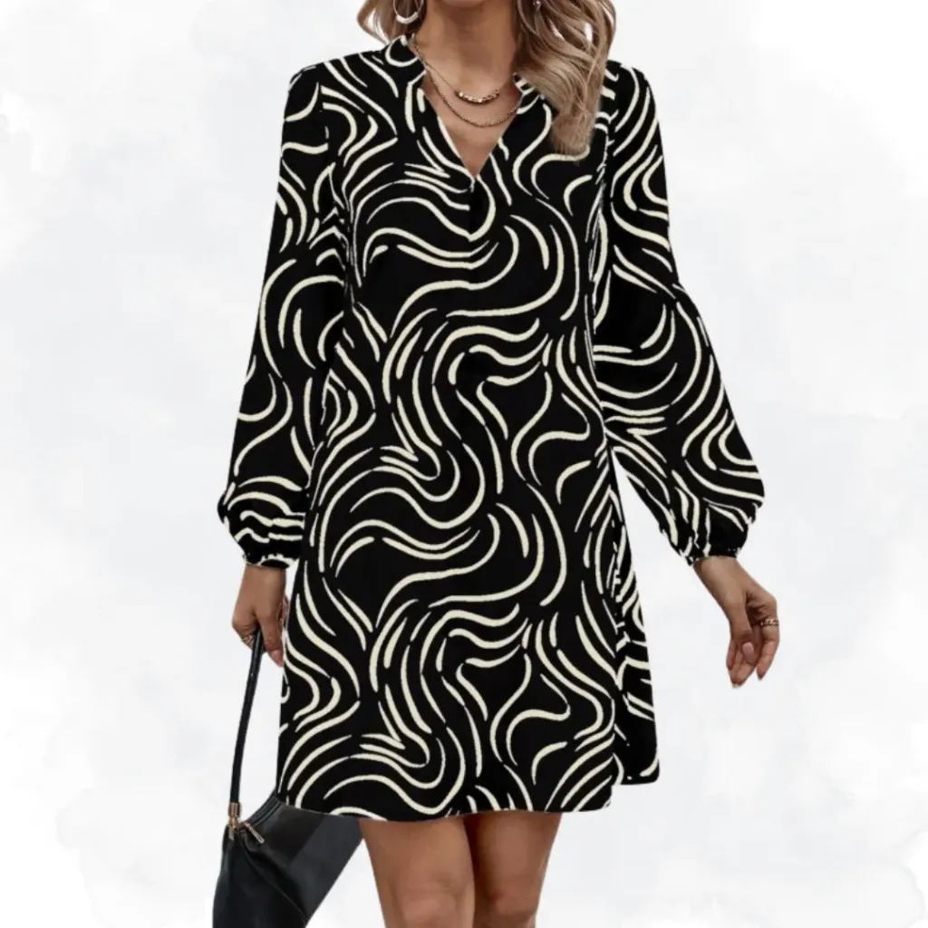 [1054] Casual Lantern Sleeve Top - Black (Small)