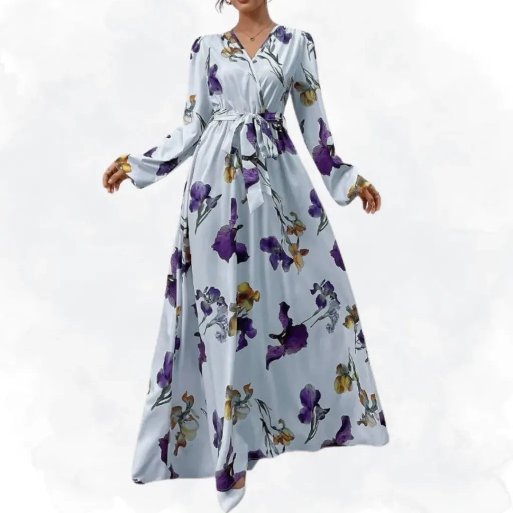 [1058] Floral Dress - Blue (Small)