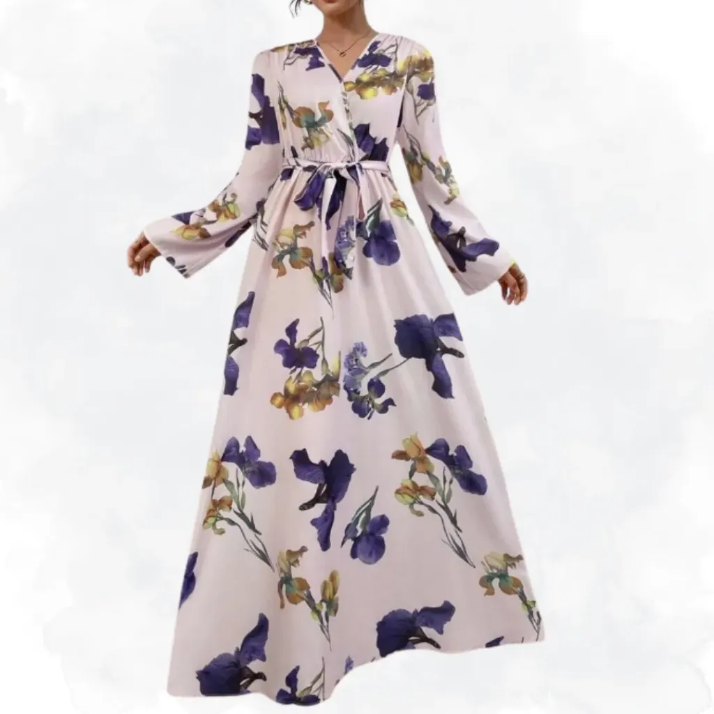 [1062] Floral Dress - Muave/Purple (Small)