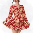 Floral Print Top - Burgunday/Gold