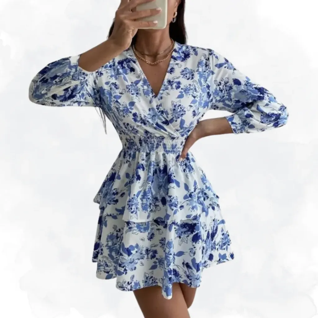 Floral Print Top - Blue/White