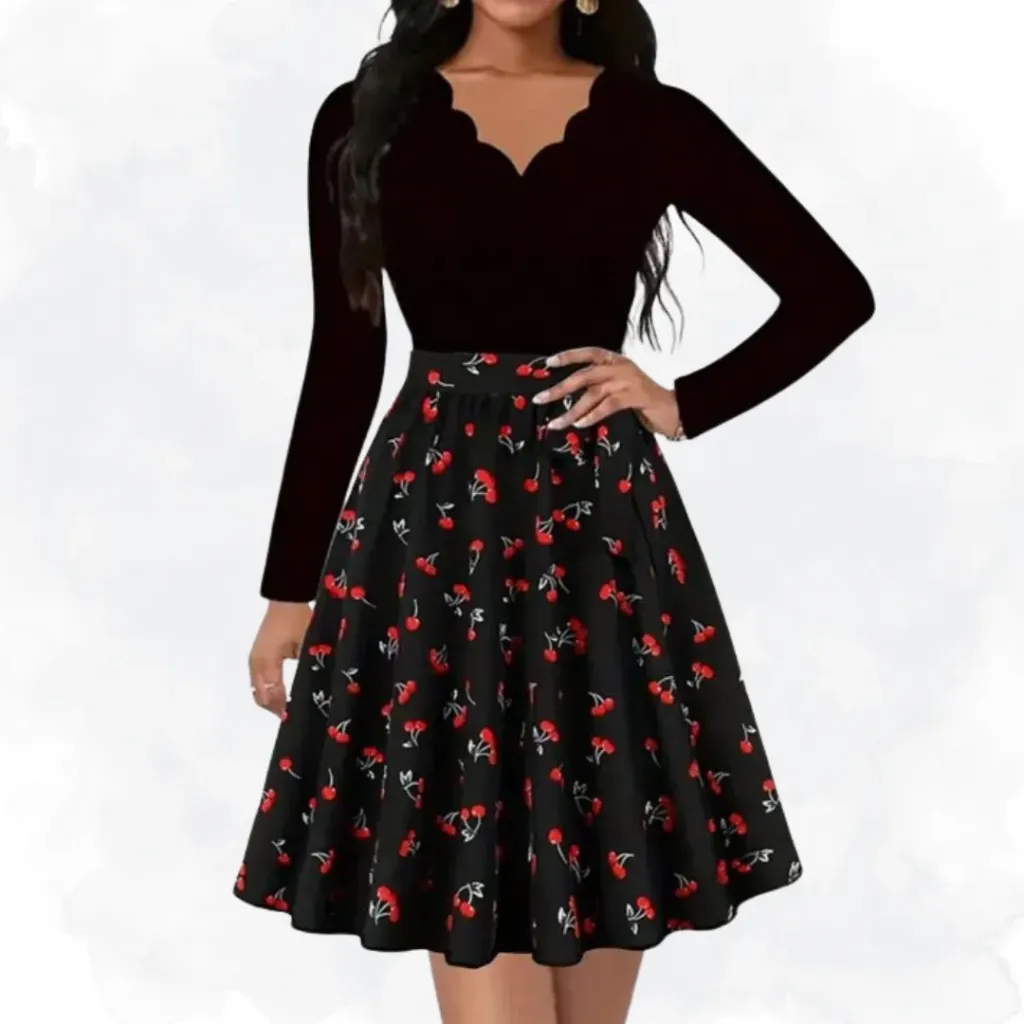 Cherry Print Scalloped Hem Top