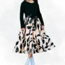 Kids Leaf Print Dress - Black/Tan