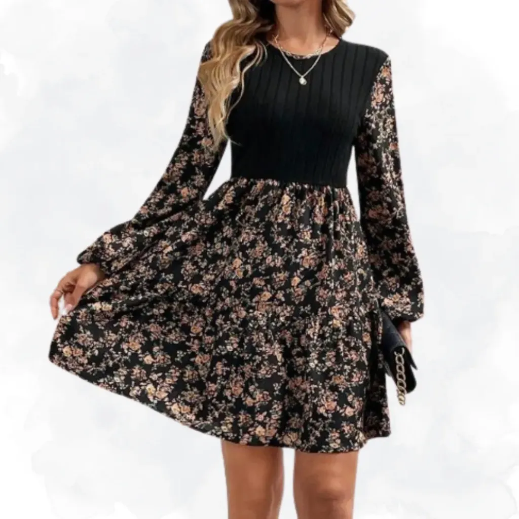 [1147] Floral Print Solid Top (Small)