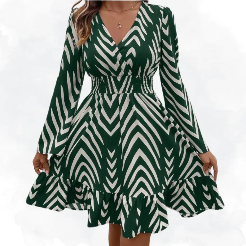 Abstract Print Flutter Sleeve Top - Green