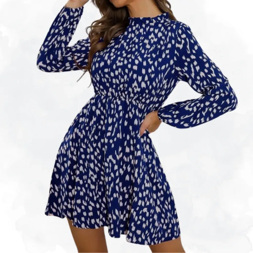 [1130] Abstract Print Lantern Sleeve Top - Blue (Small)