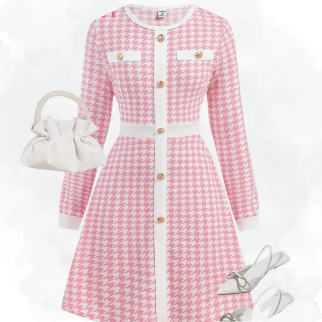 Kids Houndstooth Dress - Pink