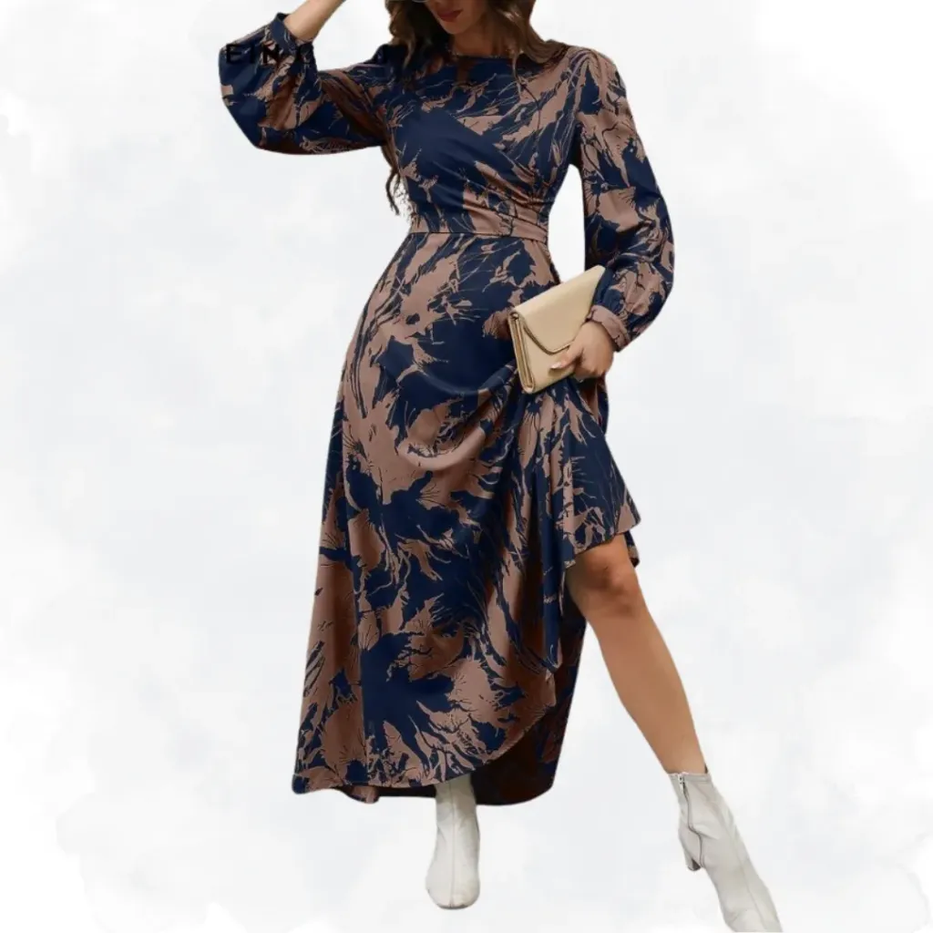 [1195] Floral Print Dress - Navy (Small)