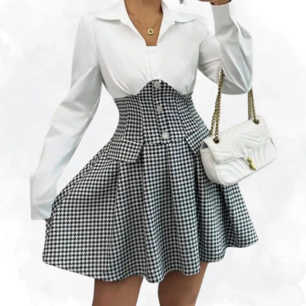 [1228] Houndstooth Colour Block Top (Small)