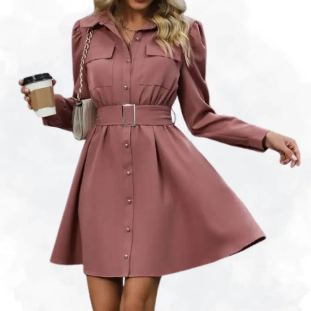 Solid Belted Dress - Mauve