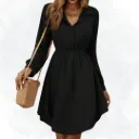 Solid Colour Half Buttoned Top - Black