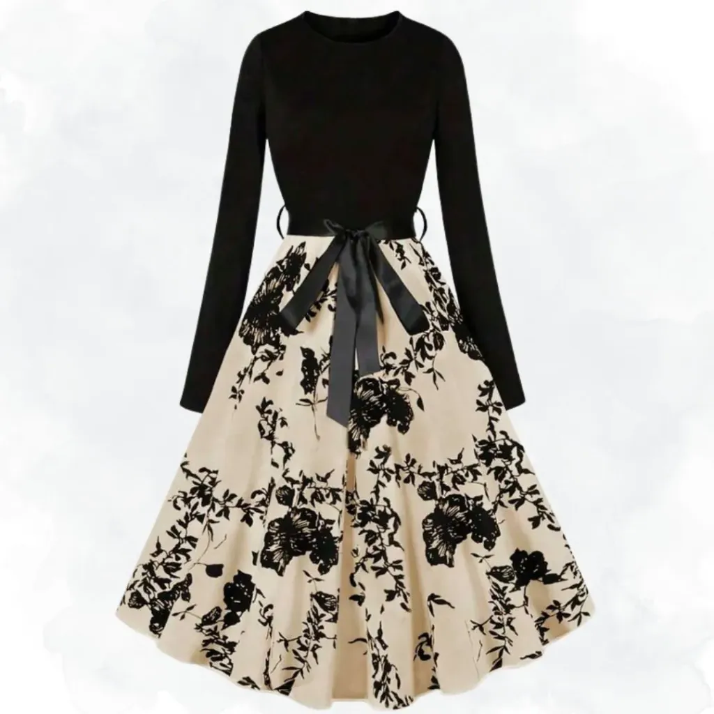 [1308] Floral Print/Solid Top - Apricot (Small)