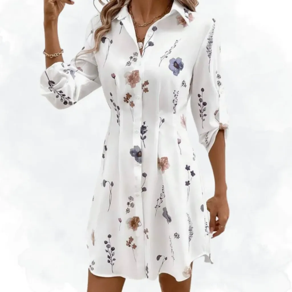 [1304] Floral Print Shirt - White (Small)