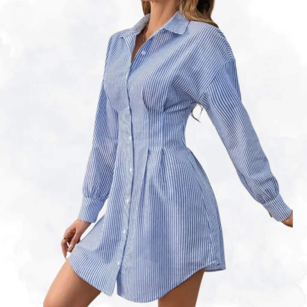 [1262] Blue/White Pin Stripe Top (Small)