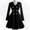 Black Flower Button Top