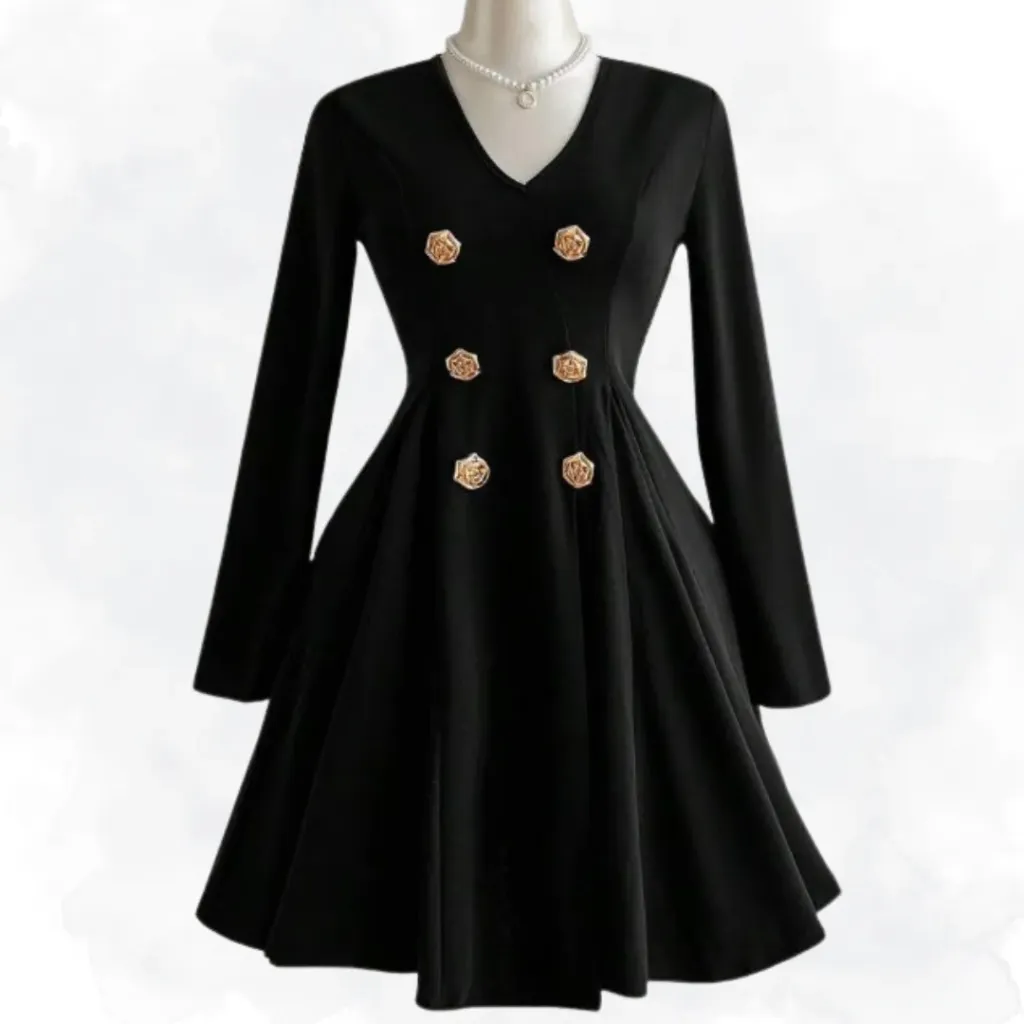 Black Flower Button Top