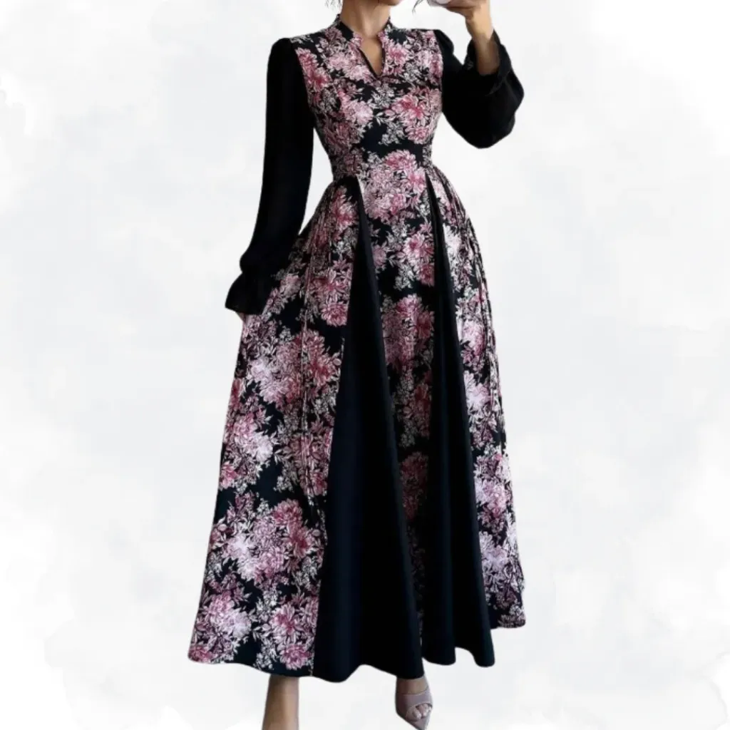 Pink & Black Floral Print Dress