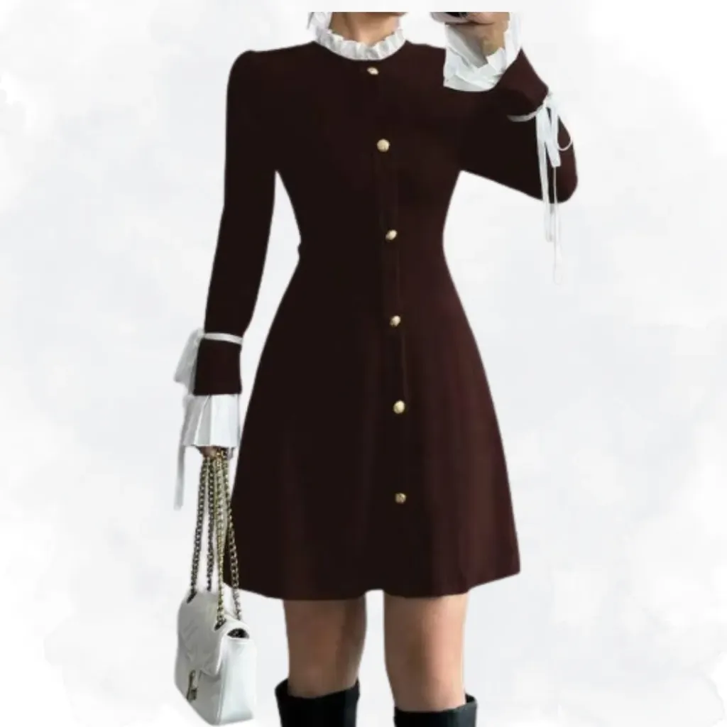 Ruffle Collar Front Button Top