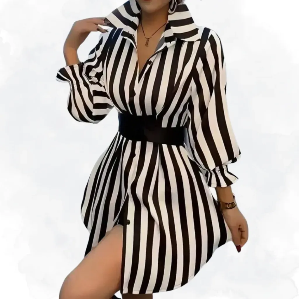 [1376] Striped Button Front Shirt (Small)