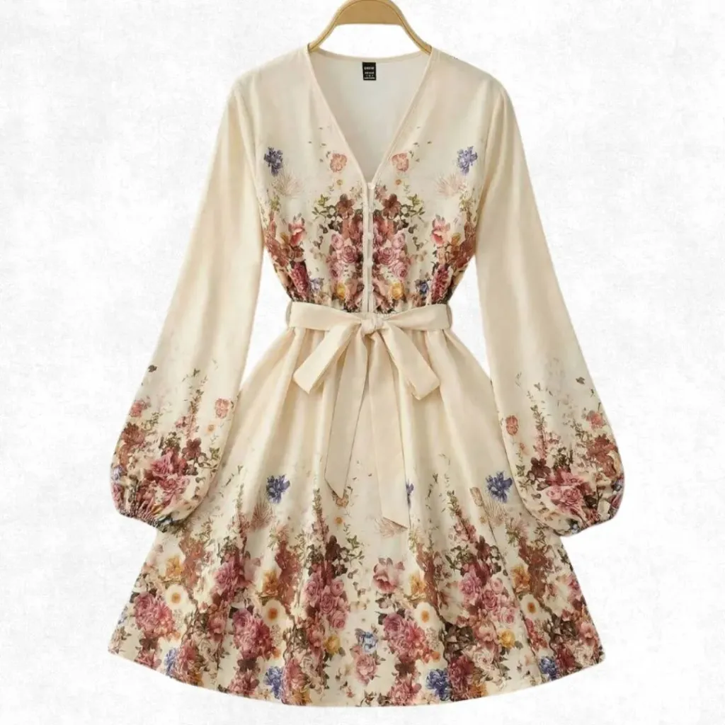 Beige Floral Print / Button Front Top