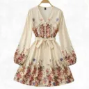 Beige Floral Print / Button Front Top