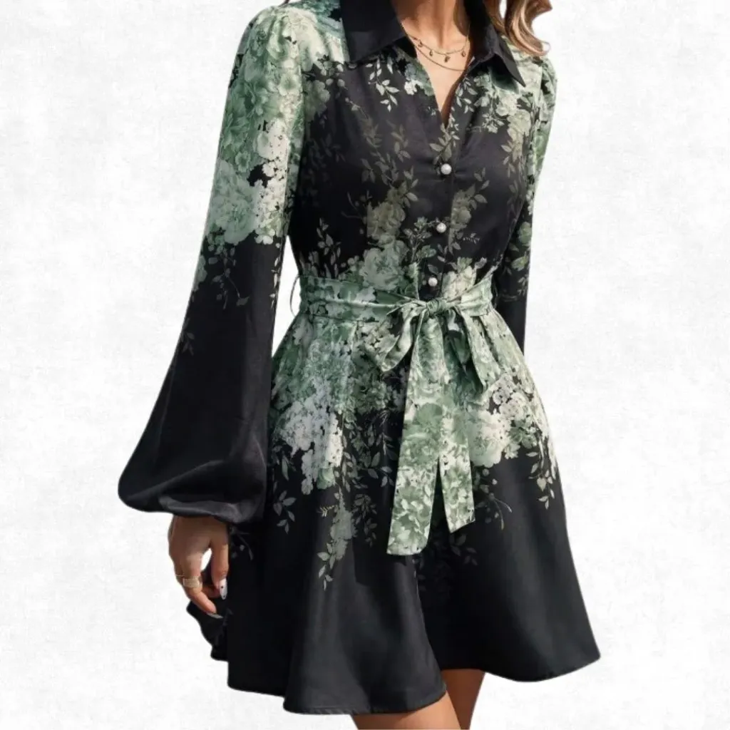 Black Base Green Floral Top