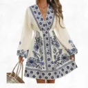 Cinched Waist A-Line Floral Print Top