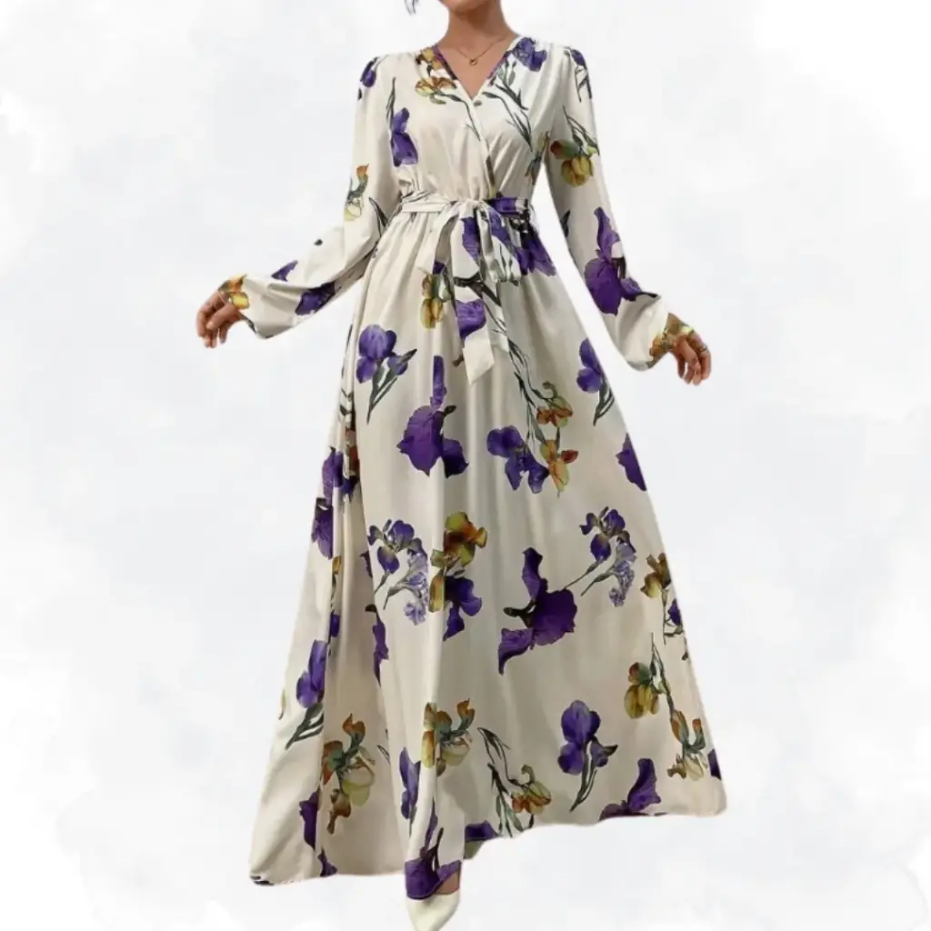 Floral Print Dress - White/Purple